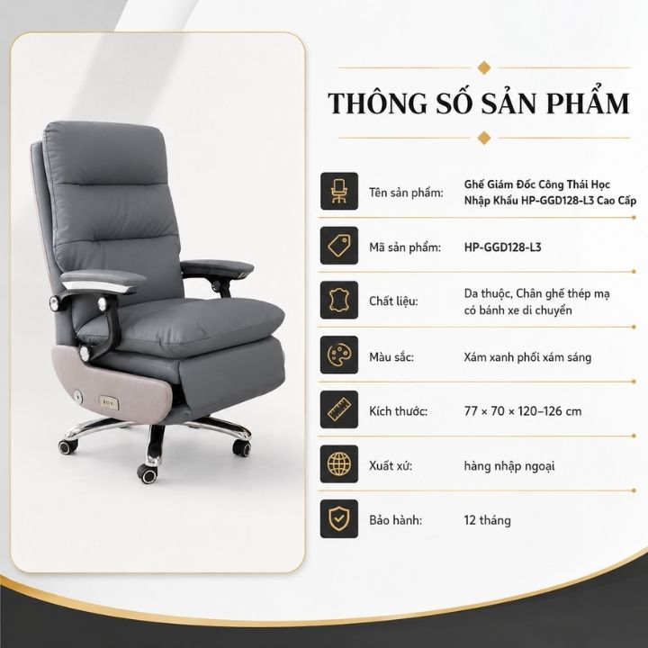 Ghế Giám Đốc Công Thái Học Nhập Khẩu HP-GGD128-L3 Cao Cấp - Ảnh 6
