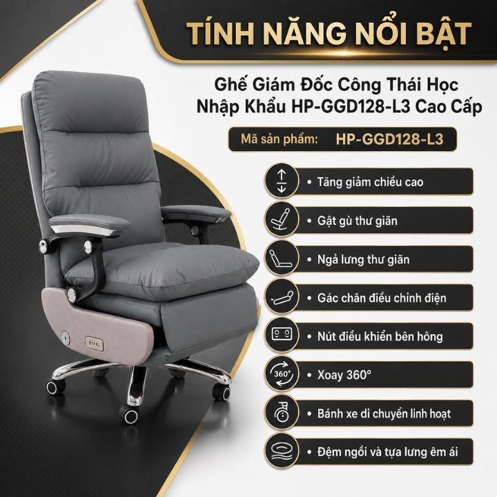 Ghế Giám Đốc Công Thái Học Nhập Khẩu HP-GGD128-L3 Cao Cấp - Ảnh 8