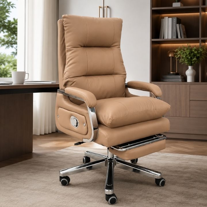 Ghế Giám Đốc Màu Kem Có Gác Chân Nhập HHP-GGD911-U6 Hiện Đại