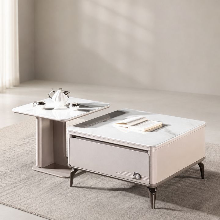 Bàn Sofa Vuông Kèm Bàn Phụ HHP-BSF903 Phù Hợp Chung Cư, Nhà Ống, Nội Thất Minimal