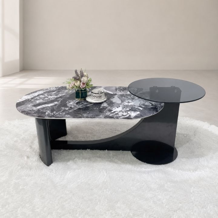 Bàn Trà Cao Cấp Mặt Đá Marble Kết Hợp Kính BSF 532 Thiết Kế 2 Tầng Hiện Đại