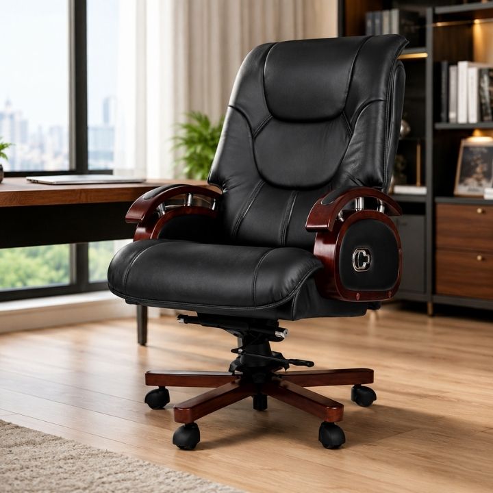 Ghế Giám Đốc Lưng Cao GGD 166-U1 Da PU Chống Thấm, Chân Xoay, Tay Gỗ Chắc Chắn