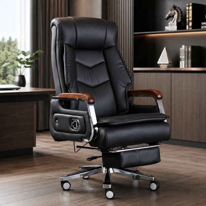 Ghế Giám Đốc Ngả Lưng GGD 109-U1  Kèm Gác Chân Da Đen Cao Cấp
