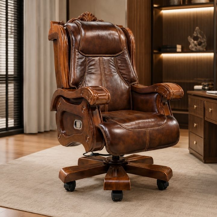 Ghế Giám Đốc Ngả Lưng GGD 968-L2 Da Thuộc Cao Cấp, Chân Gỗ Xoay, Kiểu Dáng Sang Trọng - Ảnh 4