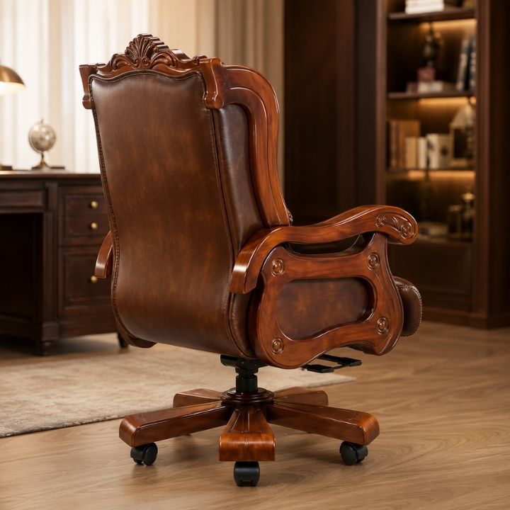 Ghế Giám Đốc Ngả Lưng GGD 968-L2 Da Thuộc Cao Cấp, Chân Gỗ Xoay, Kiểu Dáng Sang Trọng - Ảnh 7