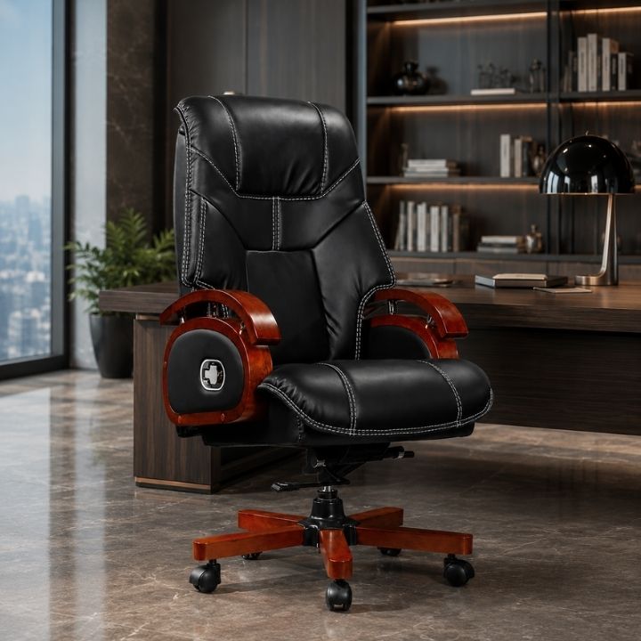 Ghế Giám Đốc Tay Gỗ GGD 919-U1 Da PU Đen, Xoay Ngả, Tựa Lưng Cao Cấp - Ảnh 6