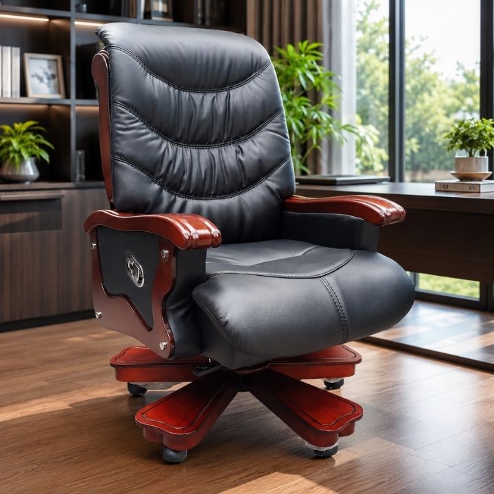 Ghế Ngả Lưng Cao Cấp VIP A8055-L1 Văn Phòng – Da Mềm, Chân Gỗ Bền Bỉ