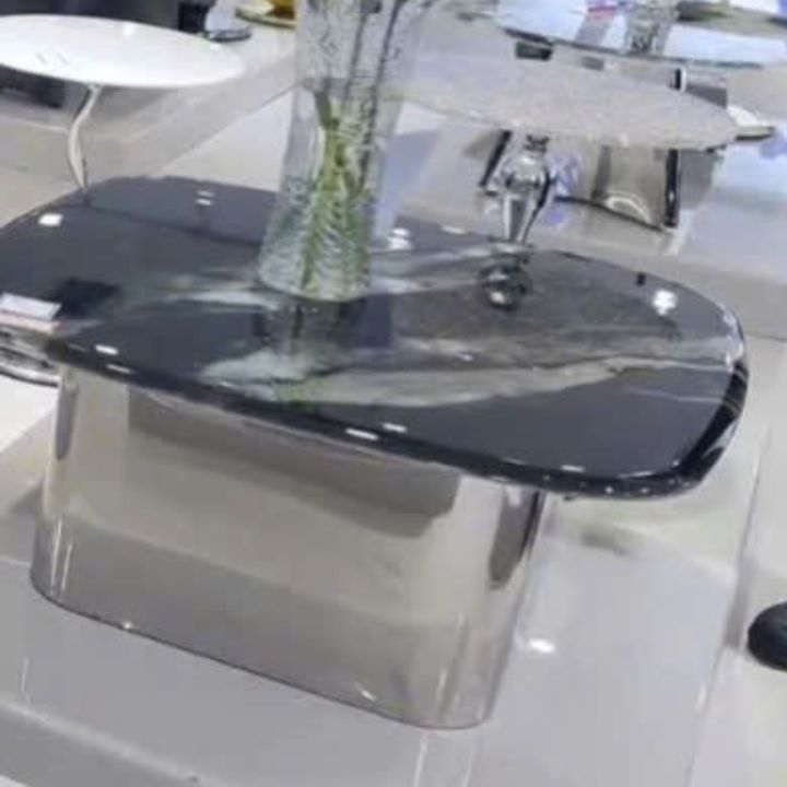 Bàn Sofa Thiết Kế Chữ Nhật BT09 Bo Tròn Mặt Đá Marble Đen Hàng Nhập Khẩu Cao Cấp Sang Trọng