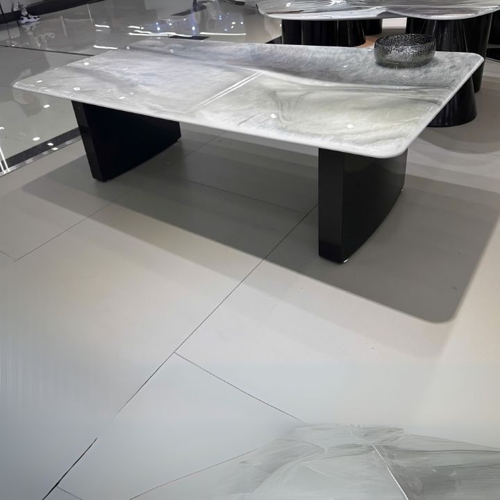 Bàn Trà Chữ Nhật Mặt Đá Marble BT11 Xám Vân Mây Hàng Nhập Khẩu Cao Cấp Sang Trọng Thiết Kế Hiện Đại Bo Góc Tinh Tế
