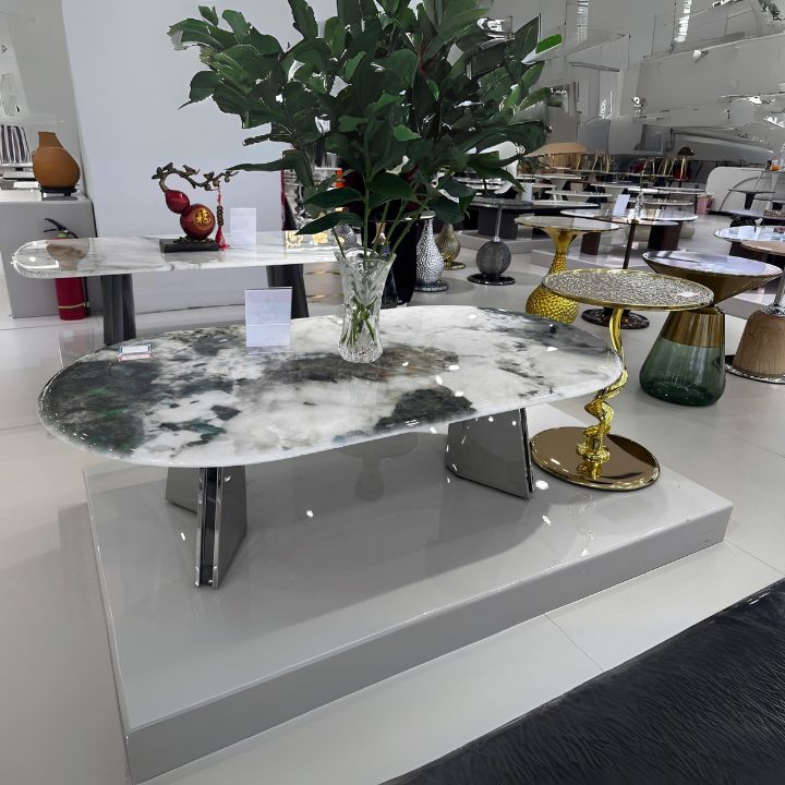 Bàn Sofa Thiết Kế Oval Mặt Đá Marble BT12 Tự Nhiên Hàng Nhập Khẩu Cao Cấp Sang Trọng