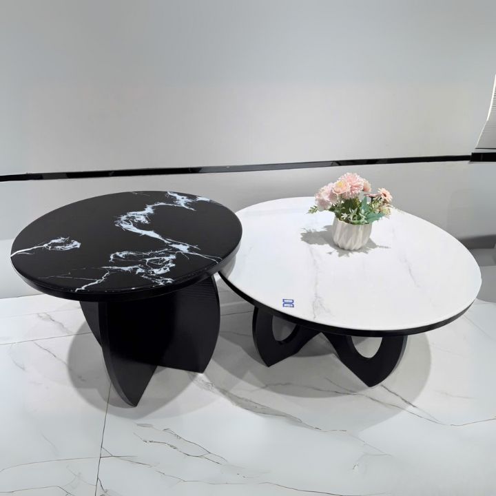 Bàn Sofa Đôi Mặt Đá Tròn Đen Trắng  BT03 Hàng Nhập Khẩu Thiết Kế Độc Đáo