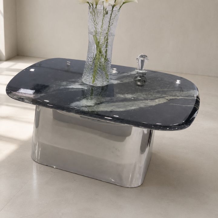Bàn Sofa Thiết Kế Chữ Nhật BT09 Bo Tròn Mặt Đá Marble Đen Hàng Nhập Khẩu Cao Cấp Sang Trọng