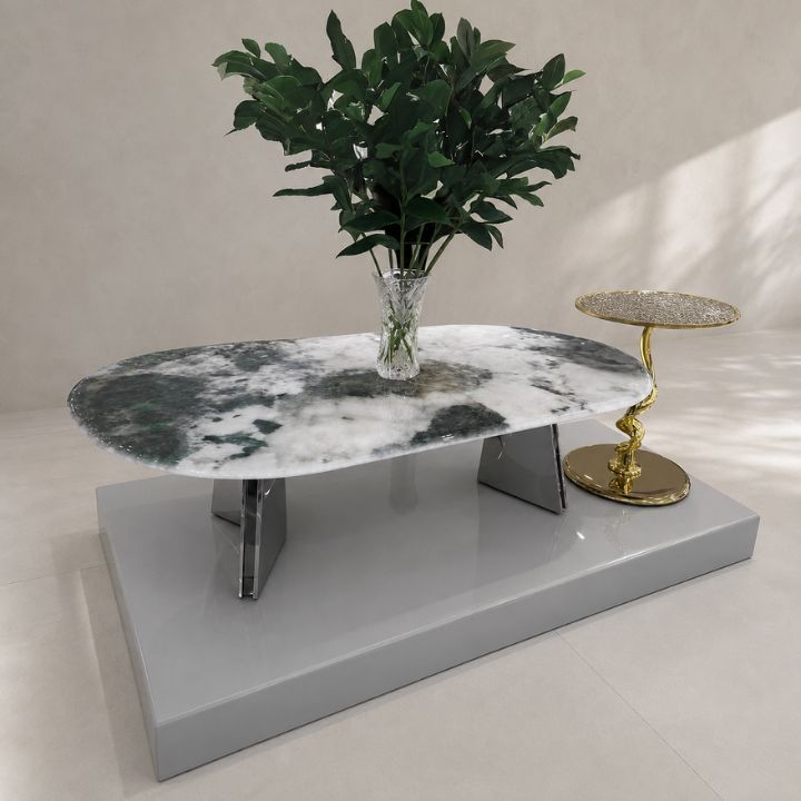 Bàn Sofa Thiết Kế Oval Mặt Đá Marble BT12 Tự Nhiên Hàng Nhập Khẩu Cao Cấp Sang Trọng
