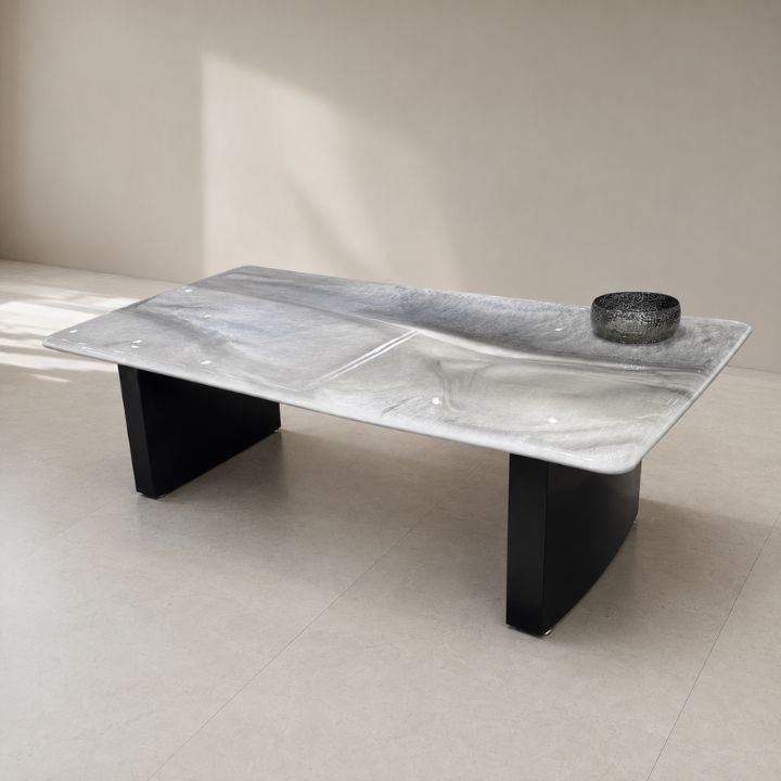 Bàn Trà Chữ Nhật Mặt Đá Marble BT11 Xám Vân Mây Hàng Nhập Khẩu Cao Cấp Sang Trọng Thiết Kế Hiện Đại Bo Góc Tinh Tế
