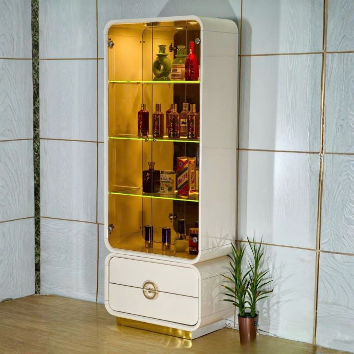 Tủ Rượu Cao Cấp Kính Trong Mạ Vàng Đèn LED Âm TR2309 Thiết Kế Tối Giản Sang Trọng, Trang Trí Cho Biệt Thự, Chung Cư