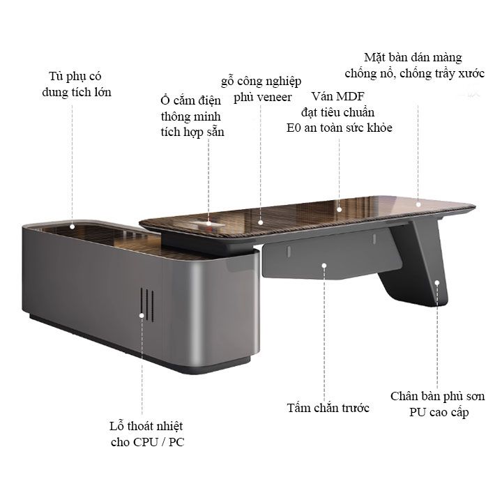 Bàn Giám Đốc Nhập Khẩu Cao Cấp Có Đèn LED DA2220-22 Khóa Vân Tay, Ngăn Tủ Tiện Ích  Thiết Kế Sang Trọng Cho Lãnh Đạo - Ảnh 6