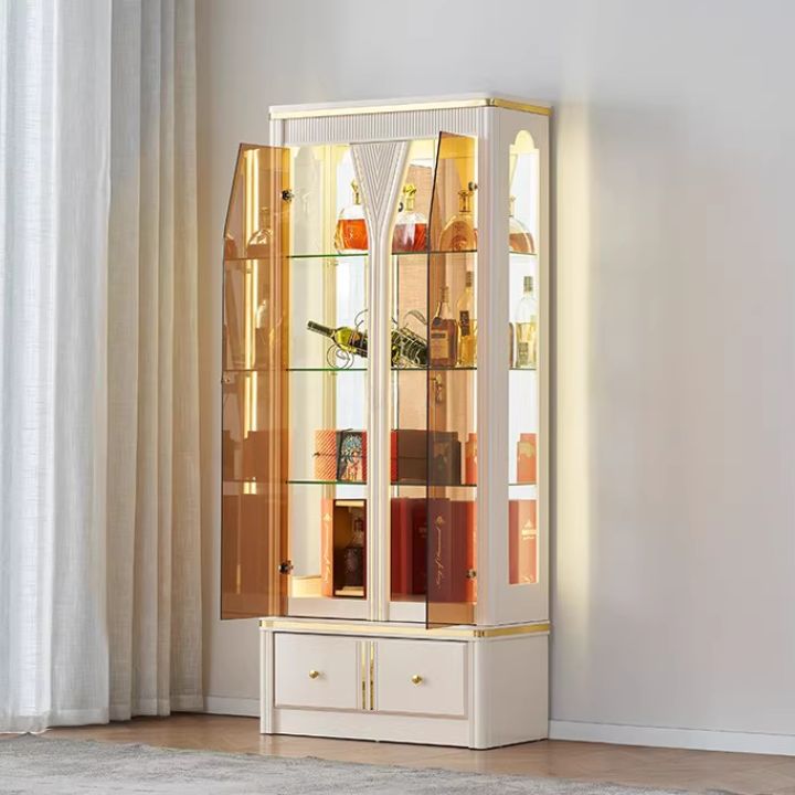 Tủ Trưng Bày Rượu Cao Cấp Kính Cường Lực Mạ Vàng TR 3309 Thiết Kế Châu Âu Sang Trọng, Phù Hợp Phòng Khách Biệt Thự Hiện Đại