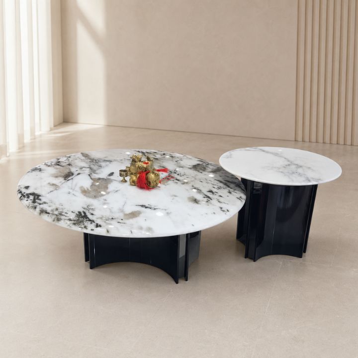 Bàn Sofa Thiết Kế Đôi Mặt Đá Marble BT18 Trắng Vân Tự Nhiên  Cao Cấp Sang Trọng