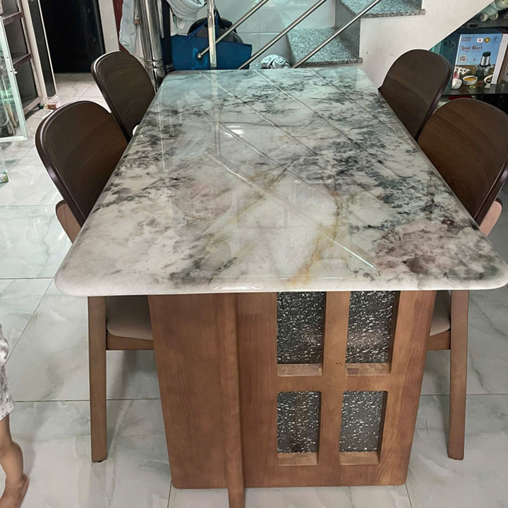 Bộ Bàn Ăn Mặt Đá Tinh Thể MT-H22 Cao Cấp 1 Bàn 4 Ghế Khung Gỗ Tự Nhiên Sang Trọng Cho Phòng Ăn Hiện Đại