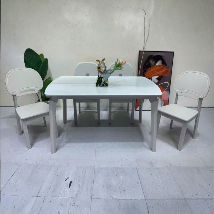 Bộ Bàn Ăn 4 Ghế Mặt Kính Trắng MT-T915 Nội Thất Phòng Ăn Sang Trọng