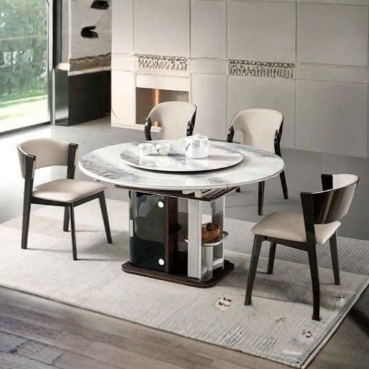 Bàn Ăn Tròn Thông Minh Mặt Đá F07-02 Cao Cấp Mâm Xoay Tiện Dụng Nội Thất Đẹp (Không bao gồm ghế)
