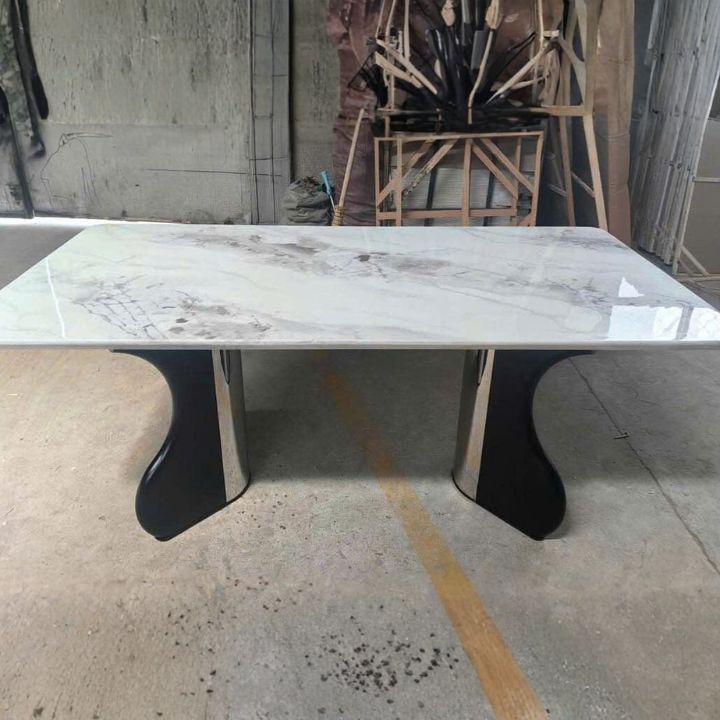 Bàn Ăn Mặt Đá Marble Trắng B185 Chân Gỗ Sang Trọng Bền Đẹp Cho Gia Đình