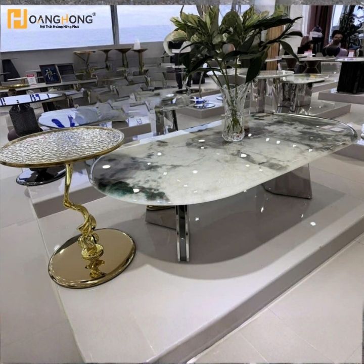 Bàn Sofa Mặt Đá Vân Marble Uốn Lượn B1370-3 Phong Cách Hiện Đại Sang Trọng