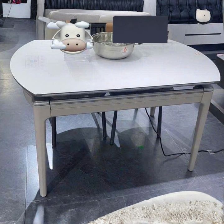 Bàn Ăn Đa Năng Mở Rộng Thành Bàn Tròn BA591 Mặt Đá Chân Gỗ Hiện Đại ( Không bao gồm ghế)