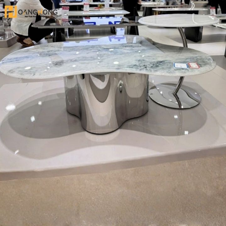 Bàn Trà Mặt Đá Tự Nhiên Vân Đẹp B606 Thiết Kế Uốn Lượn Độc Đáo