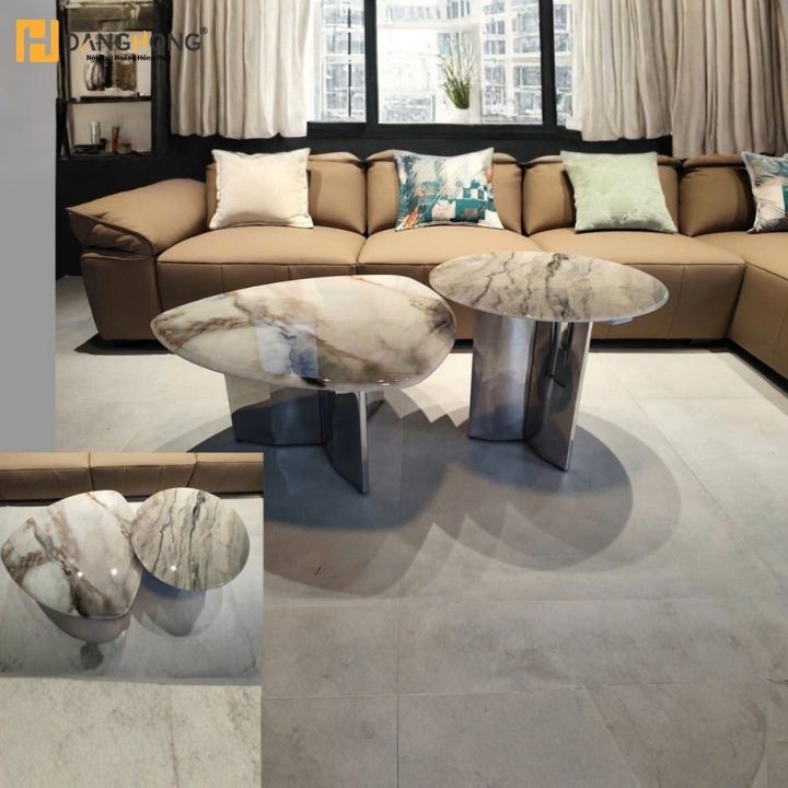 Set 2 Bàn Trà Mặt Đá Marble B603 Phong Cách Hiện Đại Cao Cấp