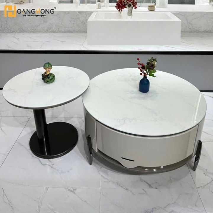 Bàn Trà Đôi Phòng Khách Mặt Kính 3D Vân Đá CJ 031 Thiết Kế Hiện Đại Cao Cấp