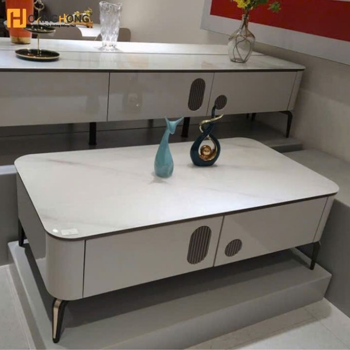 Bàn Trà Phòng Khách Mặt Kính Vân Đá Trắng Có 2 Cánh Tủ MT 3025 Thiết Kế Hiện Đại Cao Cấp