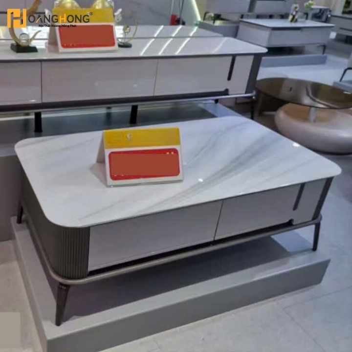 Bàn Trà Phòng Khách Mặt Kính Vân Đá Trắng Có 2 Cánh Tủ  MT 3036 Thiết Kế Hiện Đại Cao Cấp