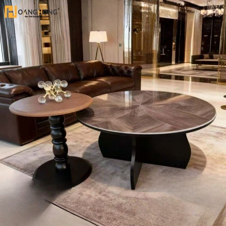 Bộ Bàn Trà Tròn Đôi Mặt Kính 3D Cao Cấp MT-305 Phòng Khách Sang Trọng