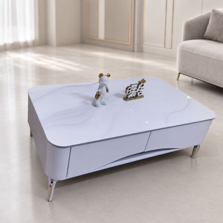 Bàn Sofa Chữ Nhật Mặt Kính 3D MT 3033 Vân Đá Thiết Kế Uốn Cong Hiện Đại
