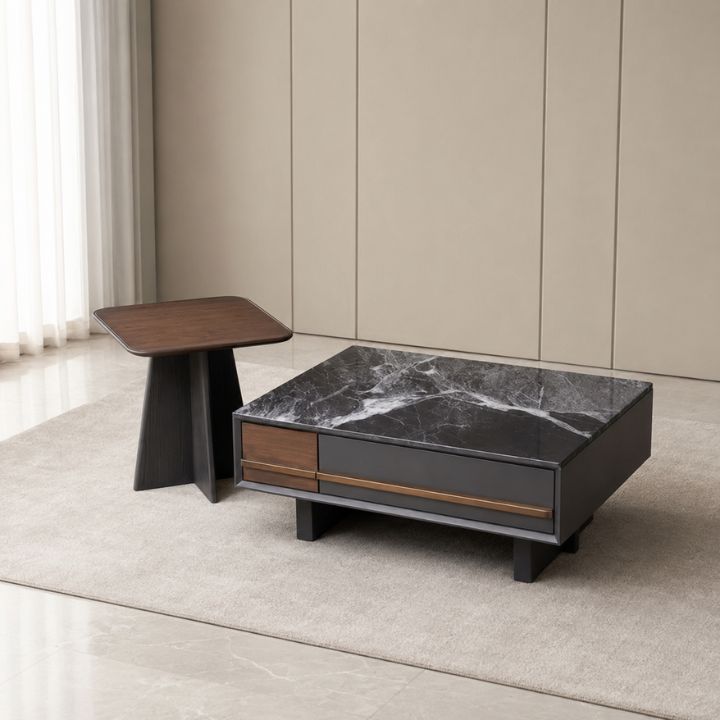 Bàn Trà Vuông Mặt Đá Marble MT 8513 Sang Trọng Đẳng Cấp