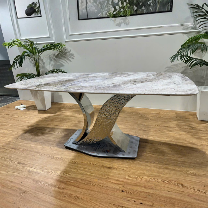 Bàn Ăn Phòng Bếp Hiện Đại Mặt Đá MT-BA24 Chống Xước Chịu Nhiệt Chân Inox Cao Cấp