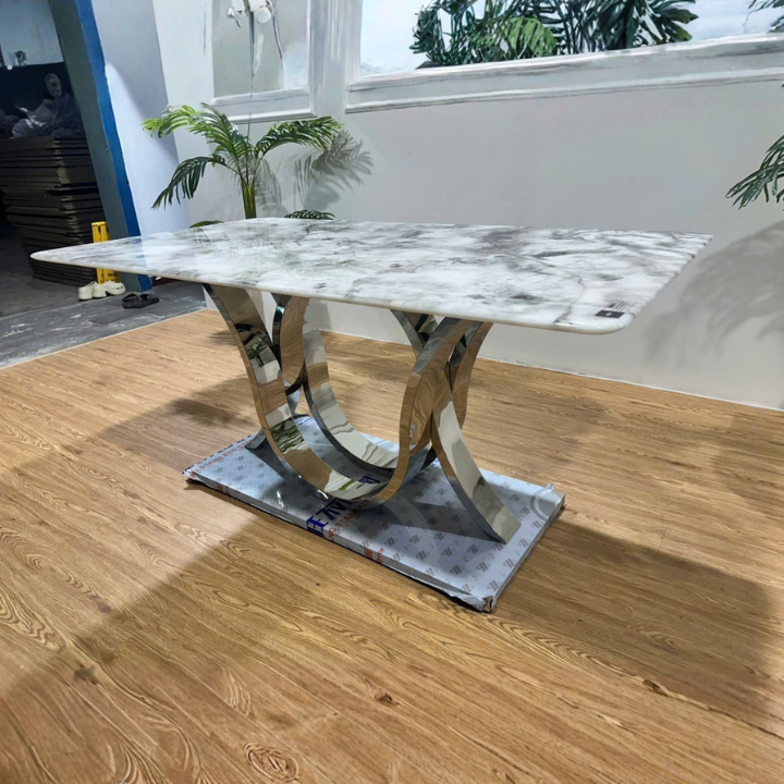 Bàn Ăn Chân U Nghệ Thuật BA 24-073 Mặt Đá Vân Mây Phong Cách Châu Âu