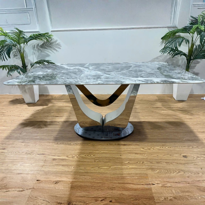 Bàn Ăn Luxury MT-T135 – Mặt Đá Tinh Thể, Chân Kim Loại Nghệ Thuật