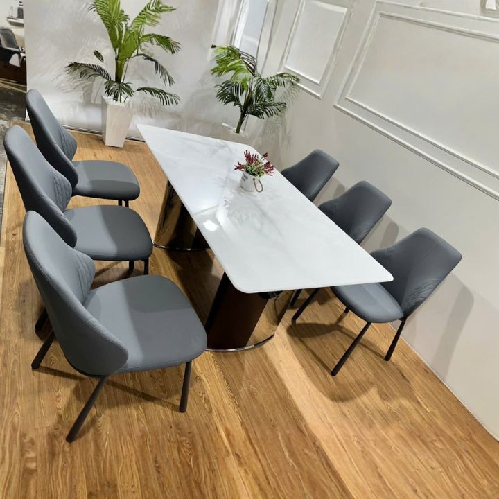 Bộ Bàn Ăn 6 Ghế 1m6 Mặt Đá Cao Cấp Chân Sắt Sơn Tĩnh Điện Chống Gỉ