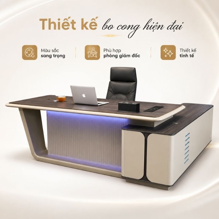 Bàn Giám Đốc Nhập Khẩu BGD2009 Cao Cấp, Mặt MDF Phủ Veneer Thân MDF Sơn PU - Ảnh 5