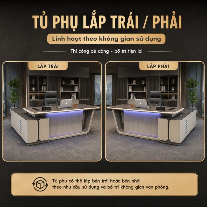 Bàn Giám Đốc Nhập Khẩu BGD2009 Cao Cấp, Mặt MDF Phủ Veneer Thân MDF Sơn PU - Ảnh 9