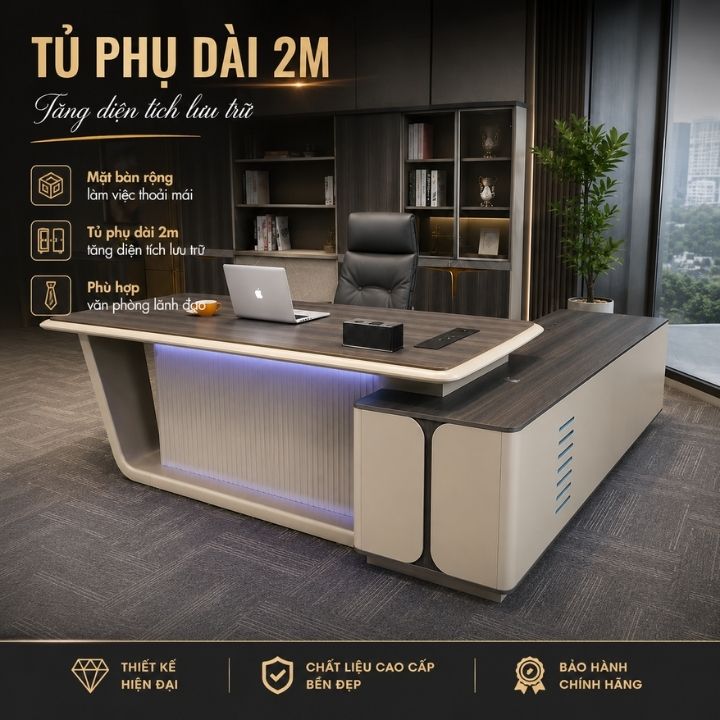 Bàn Giám Đốc Nhập Khẩu BGD2009 Cao Cấp, Mặt MDF Phủ Veneer Thân MDF Sơn PU - Ảnh 10