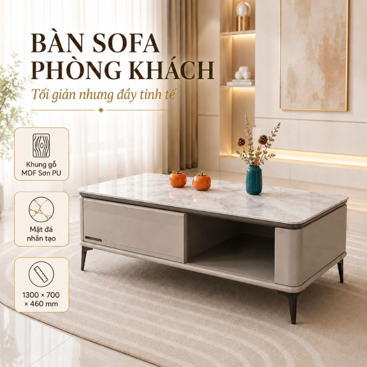 Bàn Trà Sofa Mặt Đá Nhập Khẩu Y129 Thiết Kế Ngăn Kéo Tiện Lợi Phong Cách Hiện Đại Cao Cấp