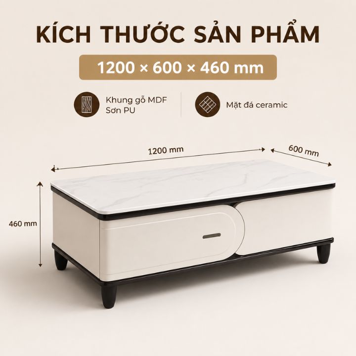 Bàn Trà Sofa Phòng Khách BSF2013-12 Mặt Đá Ceramic, Khung MDF Sơn PU Bền Đẹp - Ảnh 3