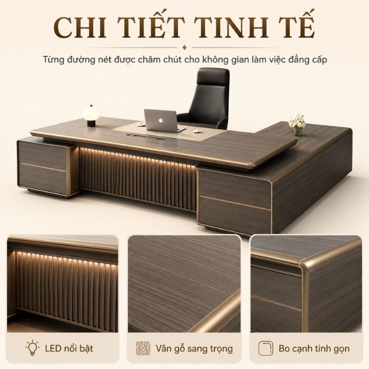 Bàn Giám Đốc Dáng Chữ U HHP-BGD303-24 Cao Cấp - Ảnh 4