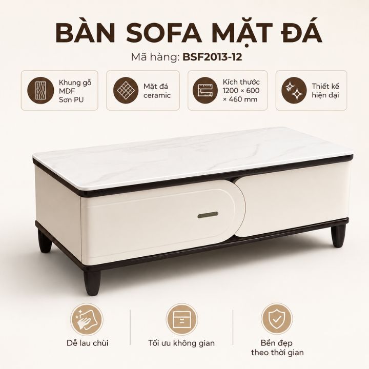 Bàn Trà Sofa Phòng Khách BSF2013-12 Mặt Đá Ceramic, Khung MDF Sơn PU Bền Đẹp - Ảnh 4
