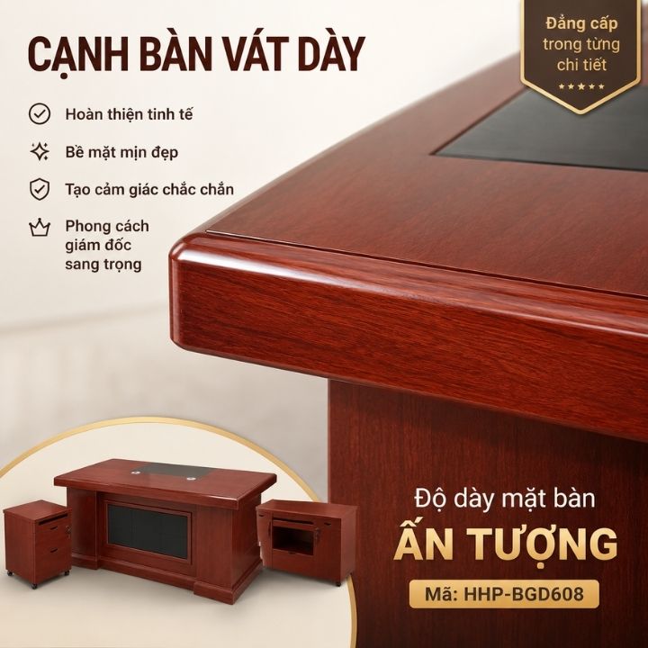 Bàn Làm Việc Giám Đốc MDF BGD207-18 Phủ Paper Vân Gỗ Nâu Đỏ Thượng Lưu - Bàn Lãnh Đạo Cao Cấp - Ảnh 9