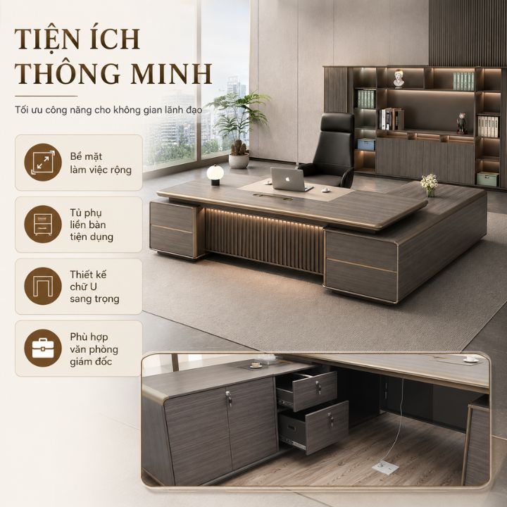 Bàn Giám Đốc Dáng Chữ U HHP-BGD303-24 Cao Cấp - Ảnh 5