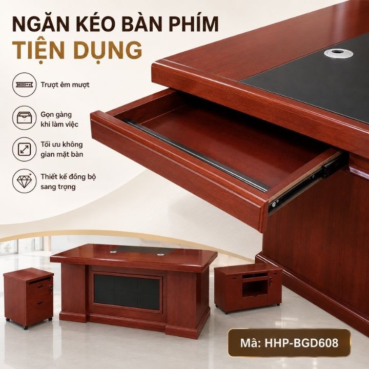 Bàn Làm Việc Giám Đốc MDF BGD207-18 Phủ Paper Vân Gỗ Nâu Đỏ Thượng Lưu - Bàn Lãnh Đạo Cao Cấp - Ảnh 8